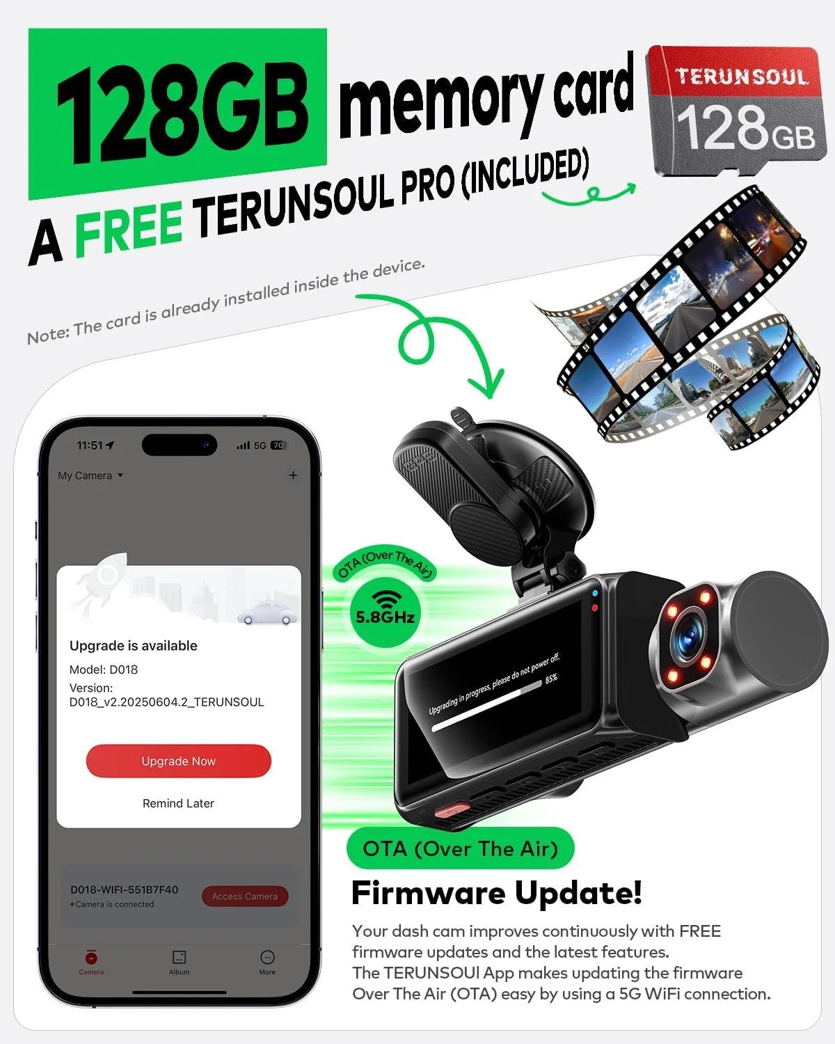 4K+4K+1080P 3 Channel Dash Cam, Free 128GB Card, AProX HD Night Vision | Dash Ca