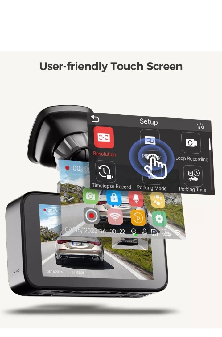 2K Dash Cam Front＆R 2K/1080P WiFi GPS Smart Voice Control WDR Parking ModeFreeTF