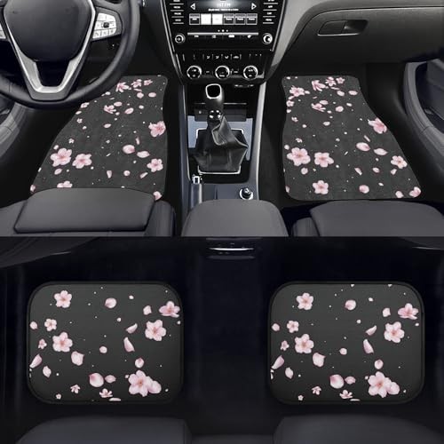 Cherry Blossom Car Floor Mats Carpet Universal Abstract Japanese Pink Black