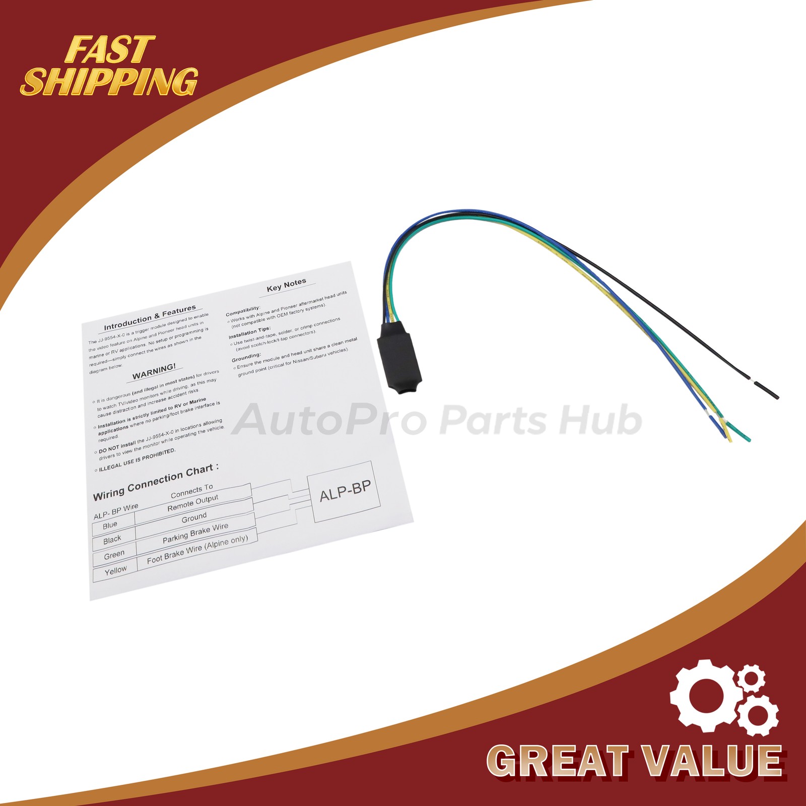 For Alpine ILX-W650 ILX-F309 ILX-F259 3 Video Parking Brake Bypass