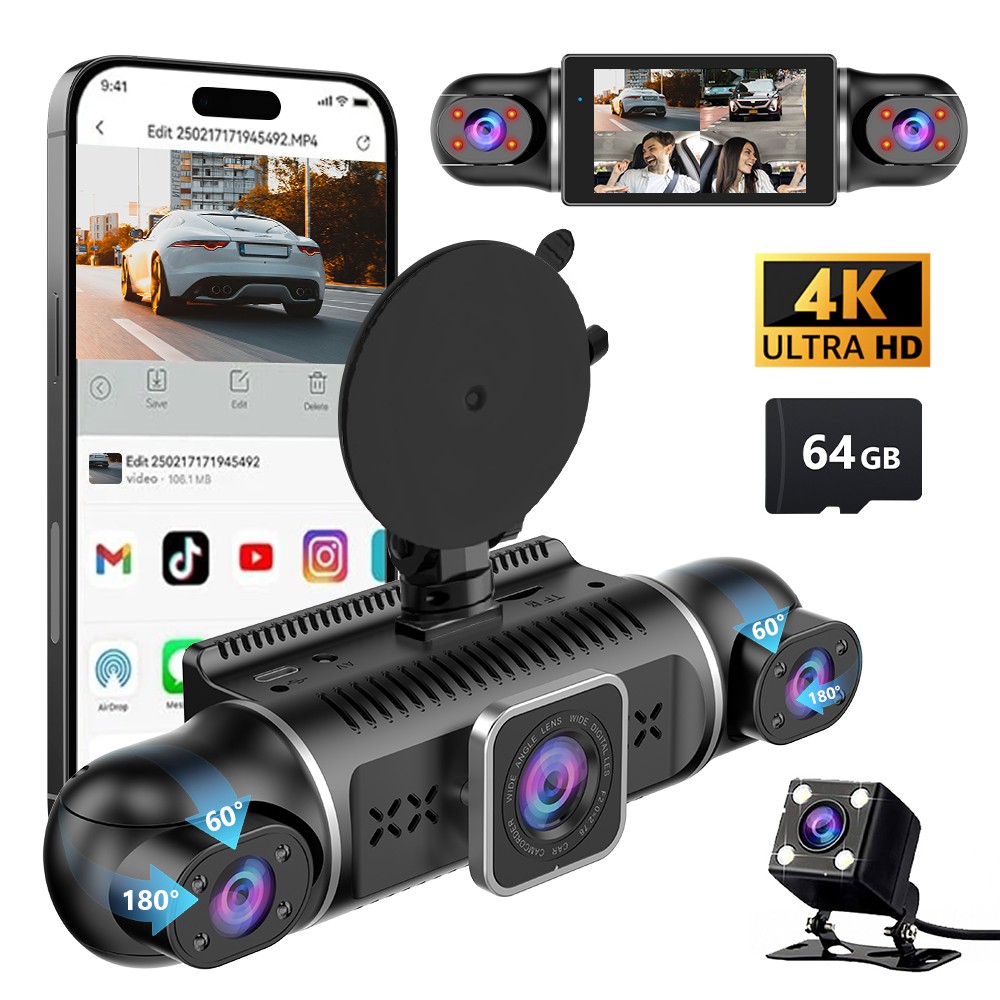 360° 4Channel 4K Car Dash Cam Front Rear Inside Left Right +Camera + 5G Wifi NEW