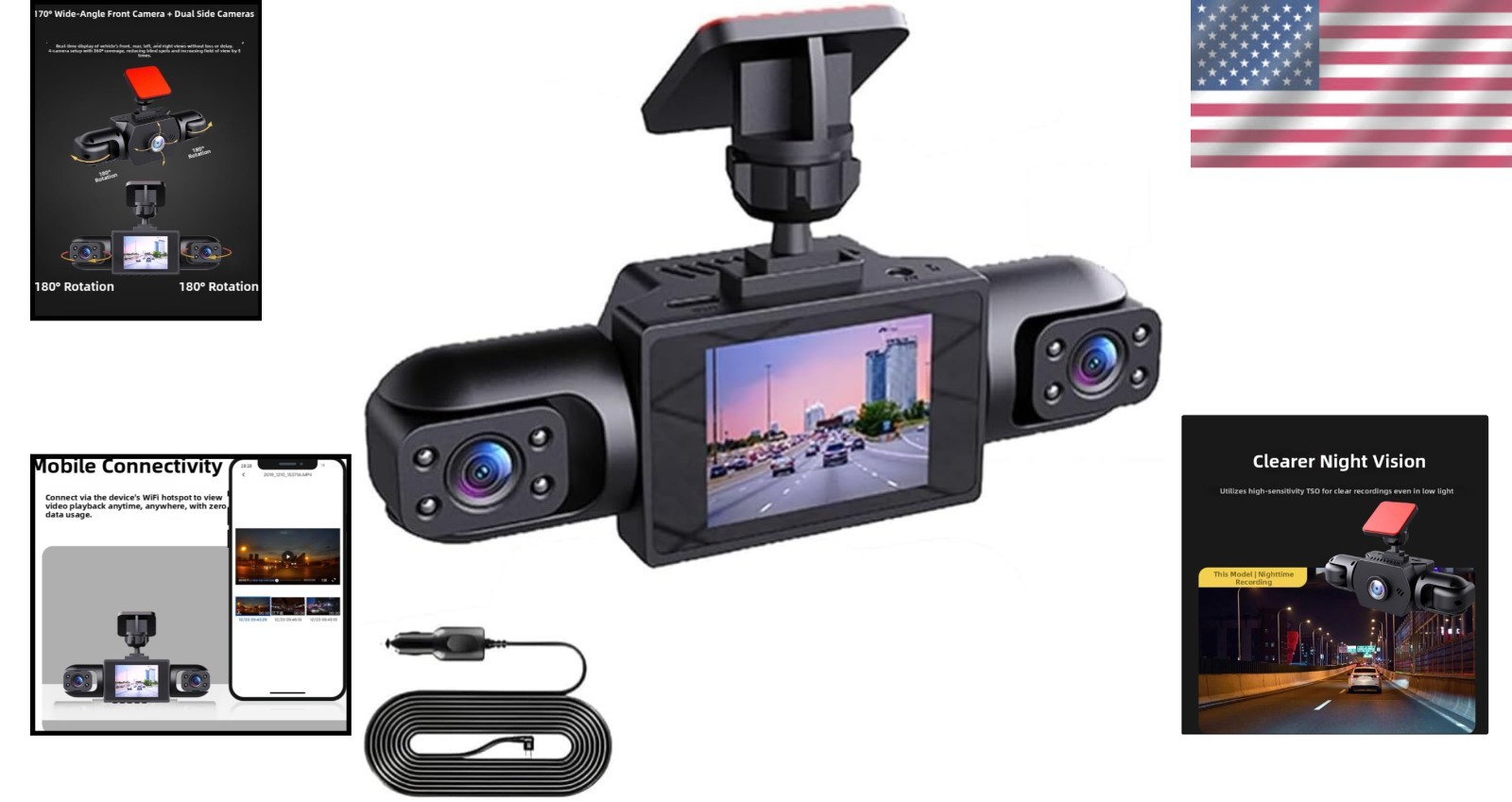 360° Full View Dashcam – 4K UHD Front & Smart Parking Camera with Loop Recording