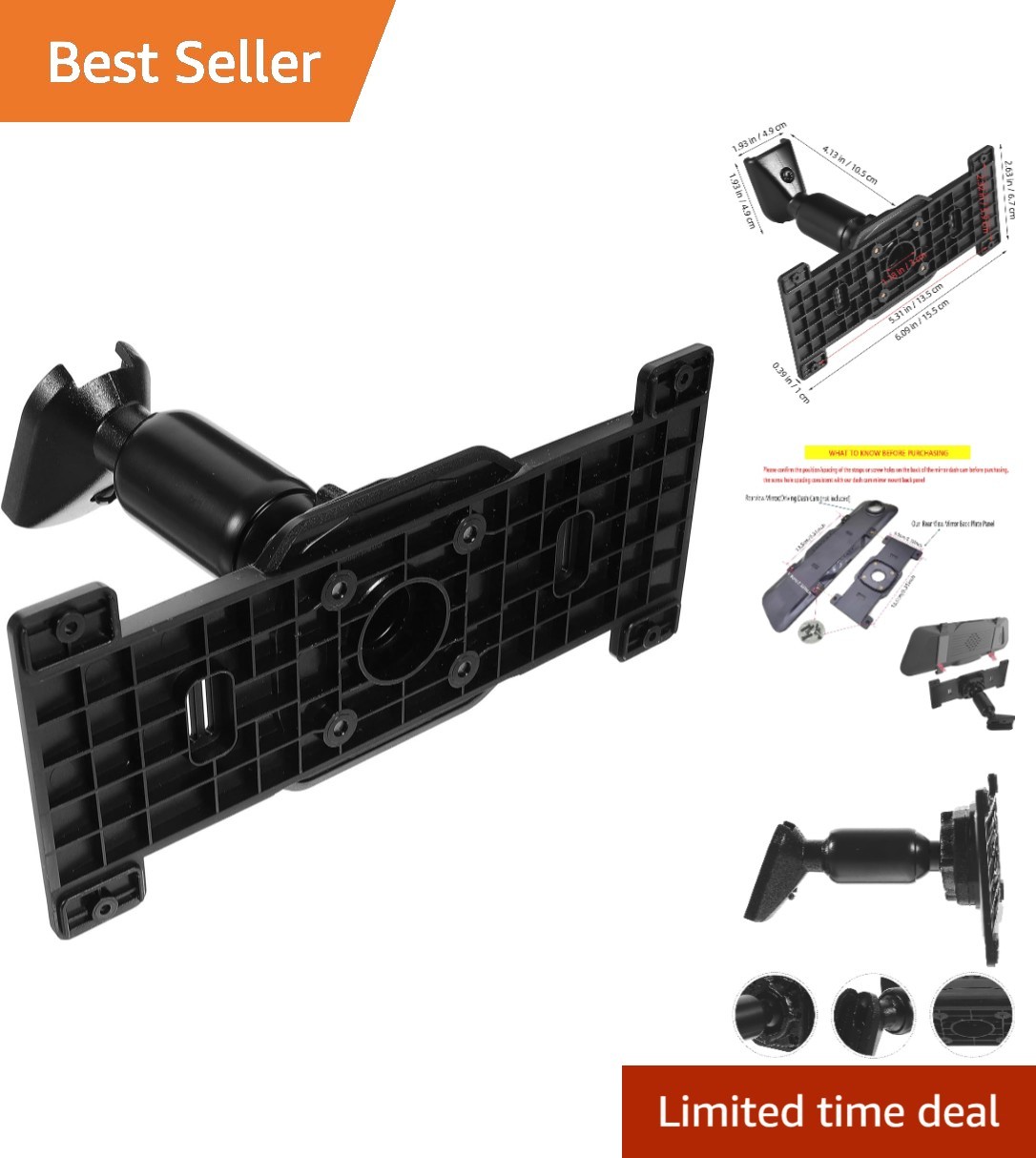Dash Cam Mirror Mount Kit for 5.5″ – 12″ Cameras – Easy Installation & Stability