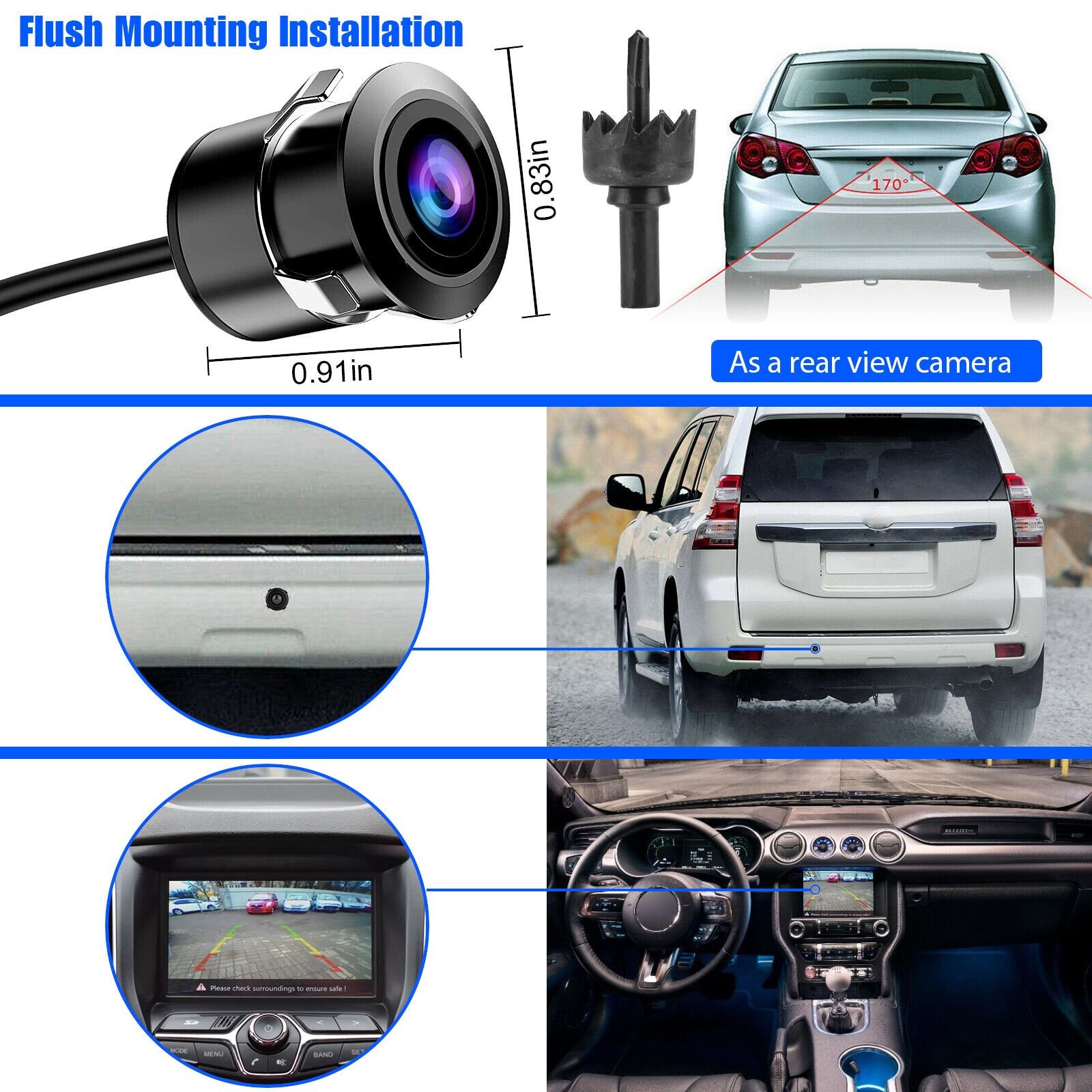 170º CMOS Car Rear/Front/Side View Reverse Backup Parking Cam Camera Waterproof