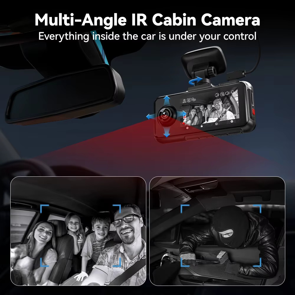 A6 3 Cameras Front/Cabin/Rear Cam 4K Dash Cam Built-In 5.8Ghz Wifi GPS Car DVR N