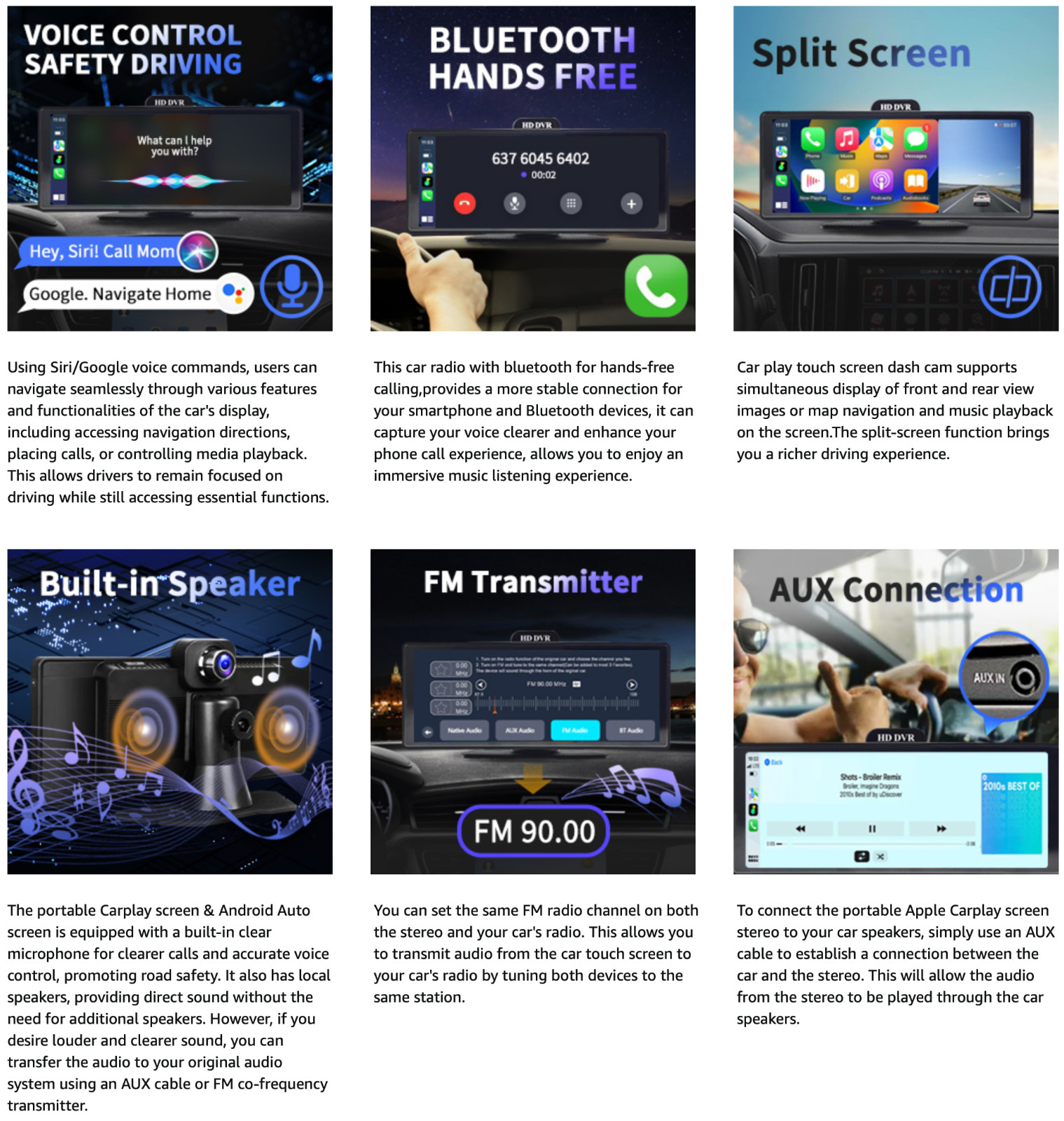 TOEEKLSA Car Play Screen for Car with Dash Cam