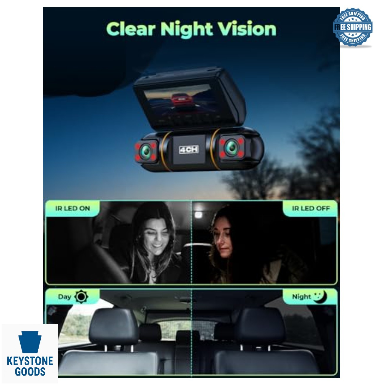 4 Channel Dash Cam 360 View 1080P Infrared Night Vision 128GB Card Parking