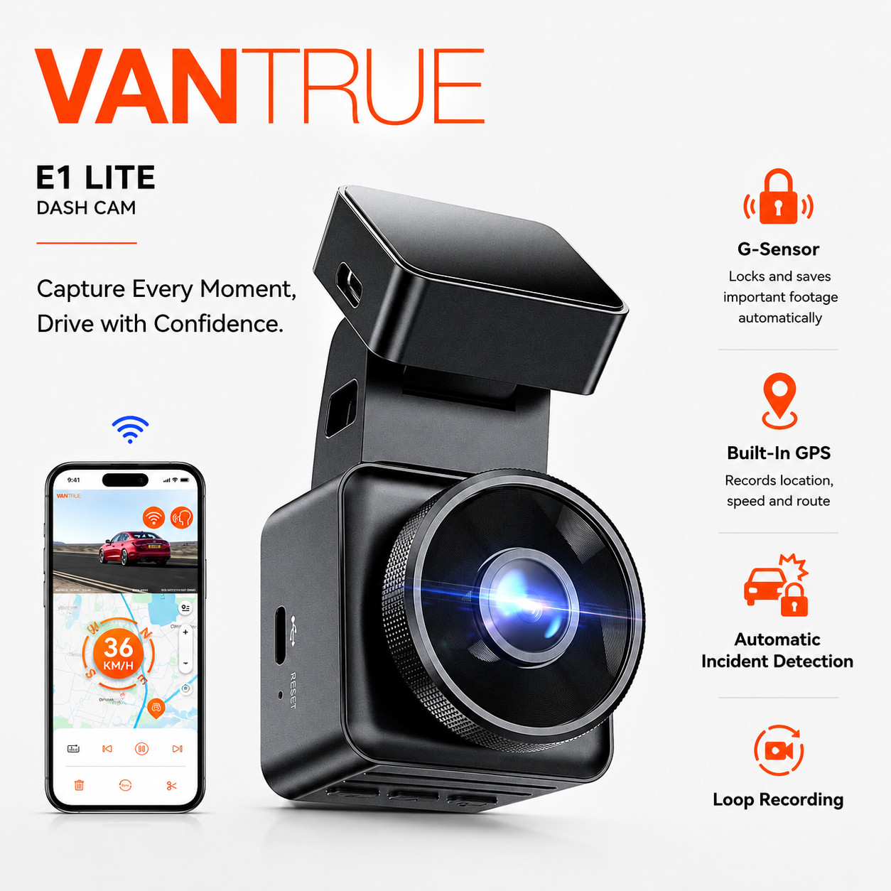 Vantrue E1 Lite Dash Cam GPS WiFi Night Vision Voice Control Mini Car Camera