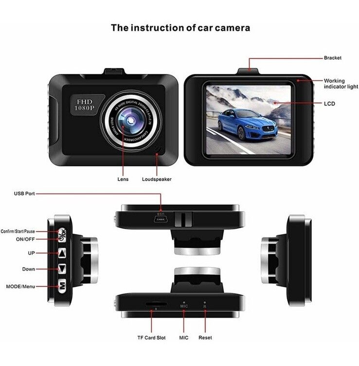 Dash Cam Front and Rear FHD 720P Car Camera Night Vision 2.0 inch Mini Screen