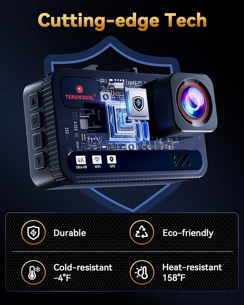 Terunsoul Dash 4K Cam Front and Rear 128GB Card Included, 5.8 GHz WiFi Dash D016