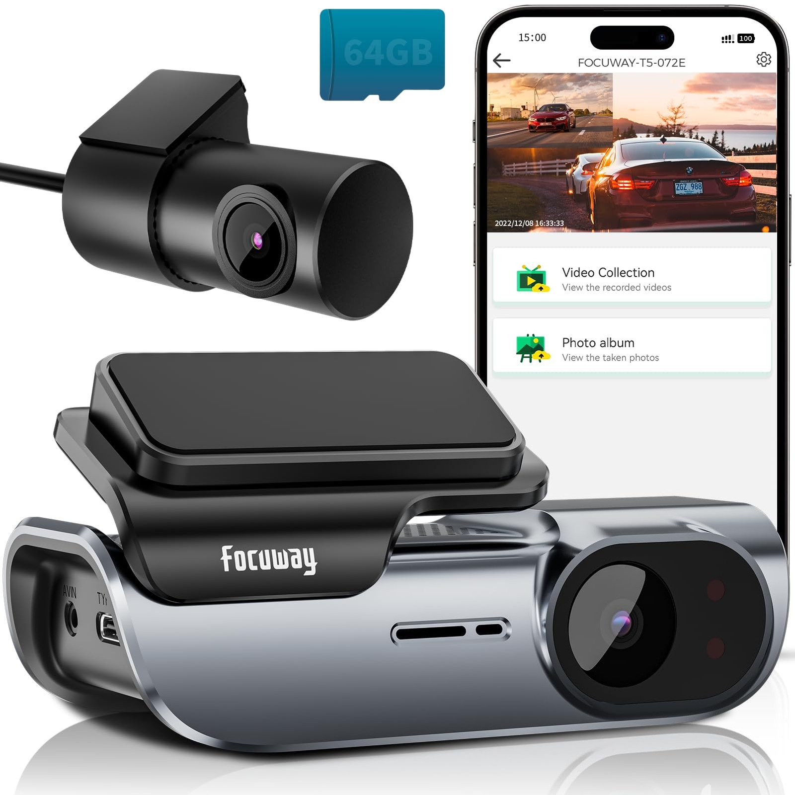 4K Front and Rear Dash Cam: Fast 5GHz WiFi & Hands-Free Voice Control, Compac…