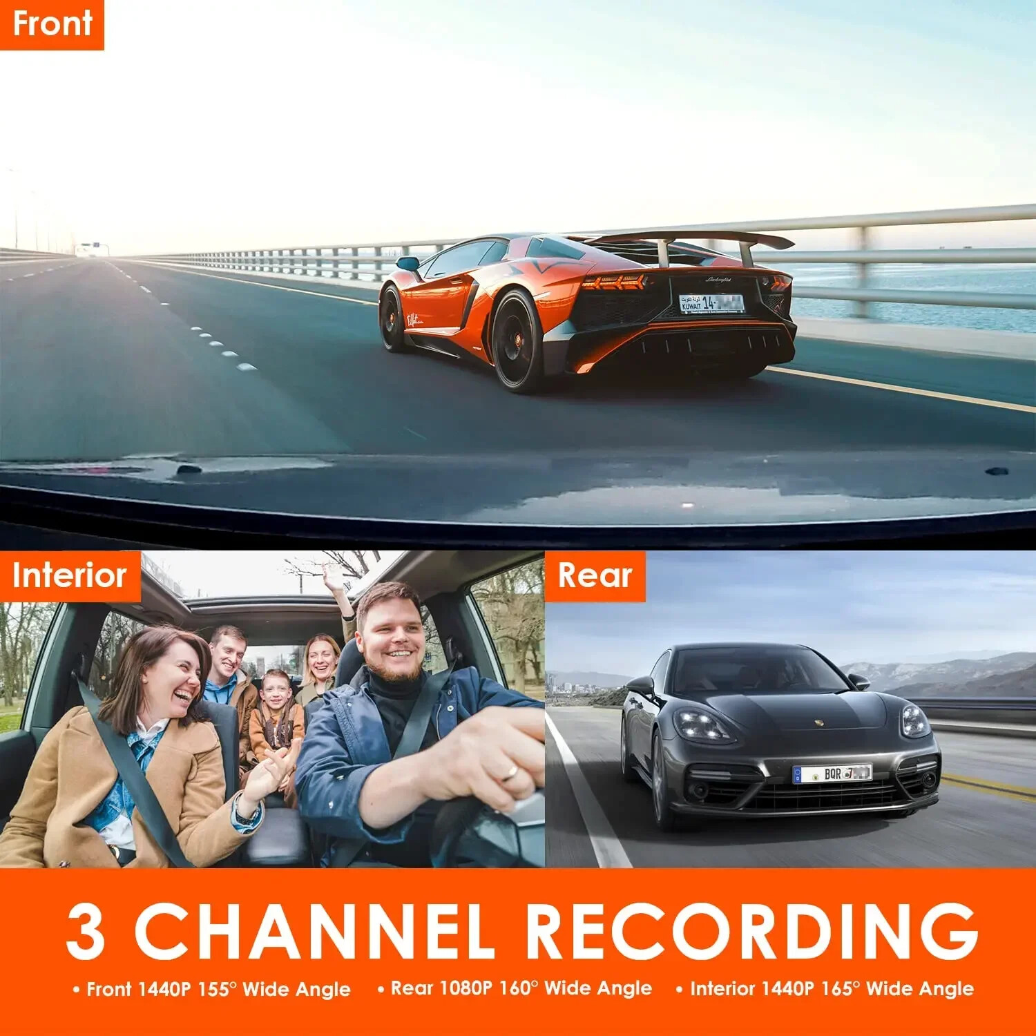 Car DVR UHD 4K 3 Lens Front Rear Inside Recorder Video Vehicle Dash Cam with GPS