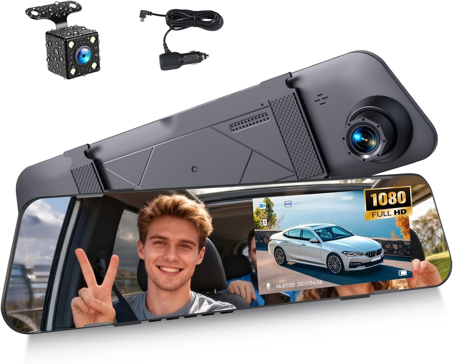 4.5 Inch Mirror Dash Cam – 1080P Dual Lens Backup Camera with Parking Assistant