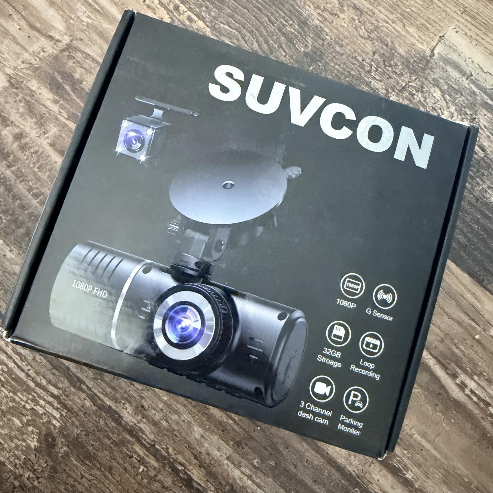 SUVCON 3 Channel Dash Camera 1080P FHD 32GB G-Sensor Loop Parking Monitor Black
