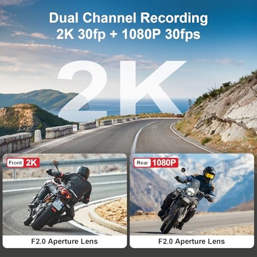 Motorcycle Dash Cam Set with Blind Spot Detection, QHD 2K Front & 1080P RC6