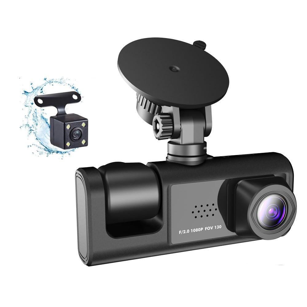 3 Channel Dash Cam WIFI 3 Cameras, Front Rear and Inside, Rearview Mirror Vid…