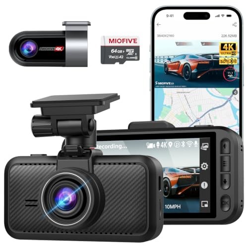 Dash Cam Front Rear, 4K Front + 4K Rear Full HD Dash Camera for Cars Built-in