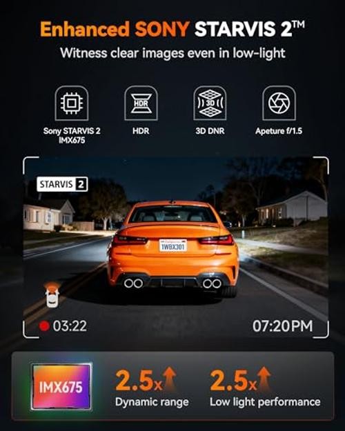 X3 2.5K 1440P 60FPS Dash Camera, STARVIS 2 IMX675 with ADAS, 1440P+1080P Dual