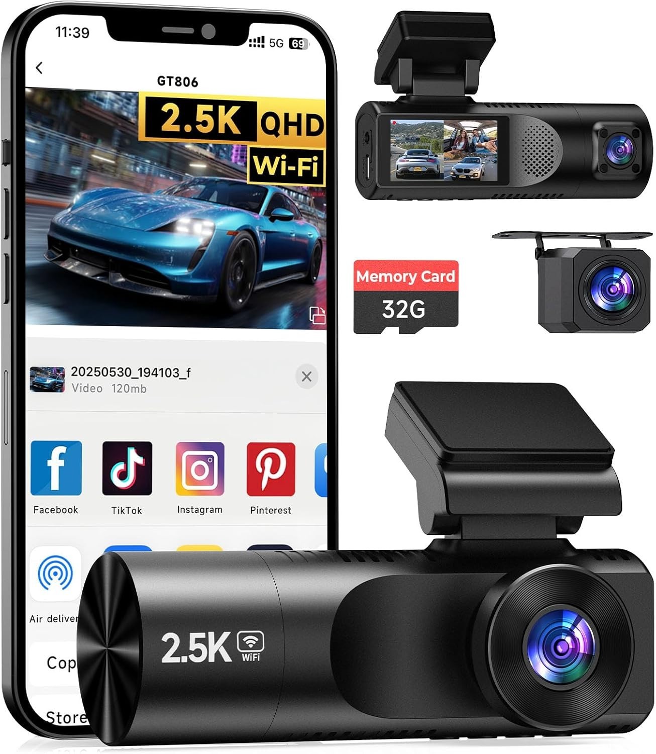Compact 2.5K Dash Cam with 1.97” IPS Screen & 32GB Card – Record Every Journey