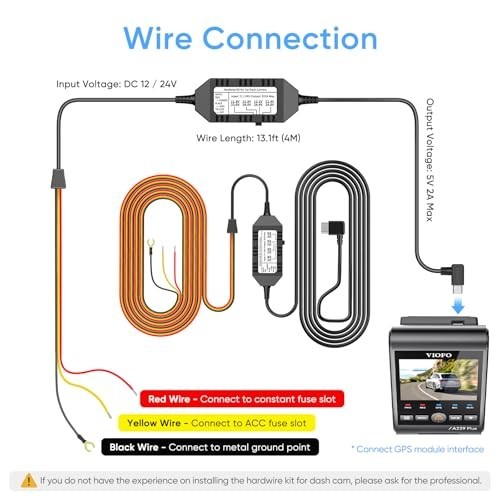 Hardwire Kit for Dash Cam – 8pcs Fuse Tap, Type-C Port, Compatible with A329/A22
