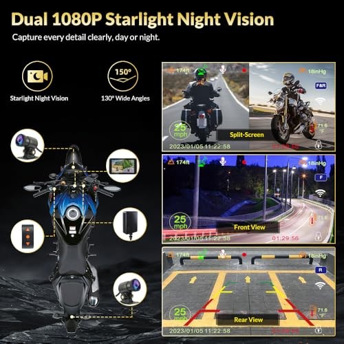 Motorcycle Dashboard Camera Recorder 4.5” LCD with Front & Rear View F4.5T