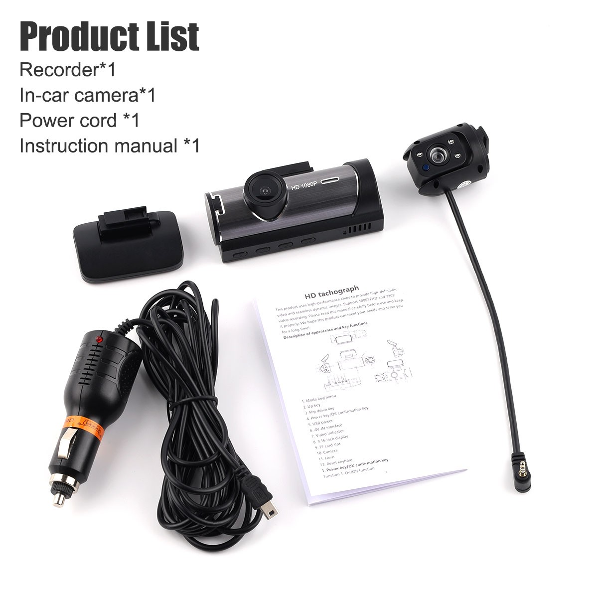 Dash Cam HD 1080p Car Dual Lens Front/Inside Video Recorder Camera G-sensor 32GB