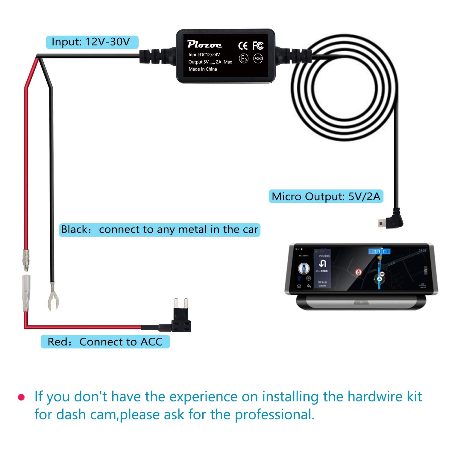 Dash Cam Hardwire Kit Micro Usb Hard Wire Kit For Dashcam 12v24v To 5v Car Dash