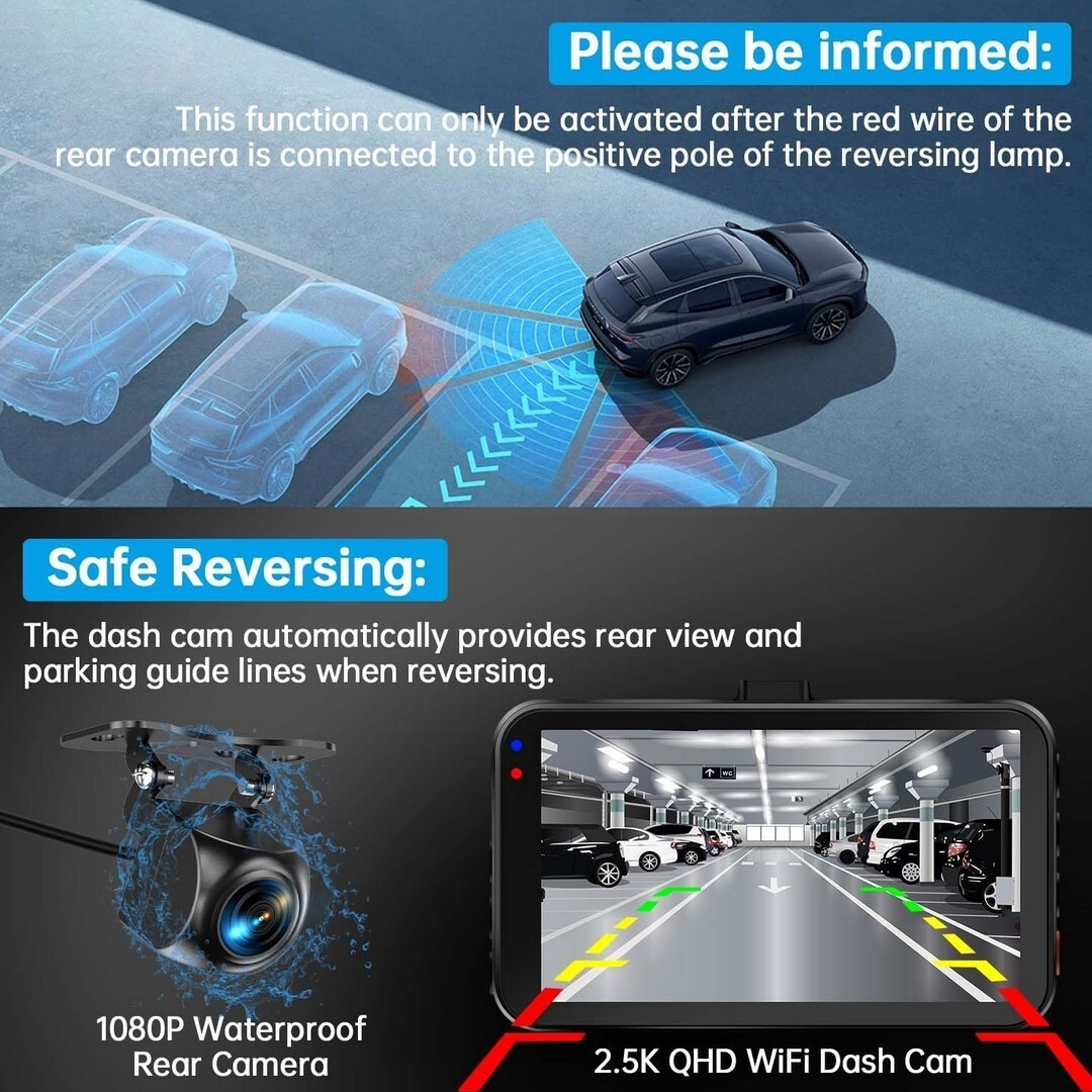 SSONTONG A16W 2.5 QHD 64 GB SD Dash Cam Car Security Accident Camera Front Rear