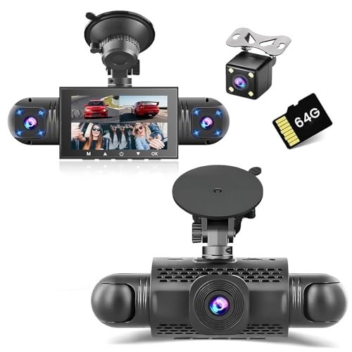 360° 1080P Dash Cam, 4 Channel Car Camera with Night Vision, G-Sensor, Loop Reco