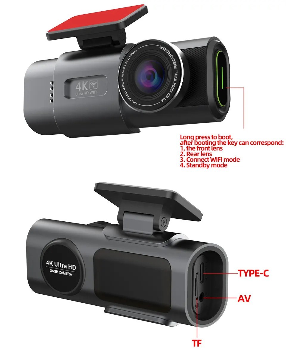 4K UHD Dash Cam Car DVR Camera WiFi GPS Night Vision 24H Parking Video Recorder