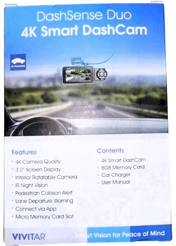 DASHSENSE DUO – 4K SMART DASHCAM – NEW COMPLETE BOX WITH ALL WIRING AND ADAPTOR