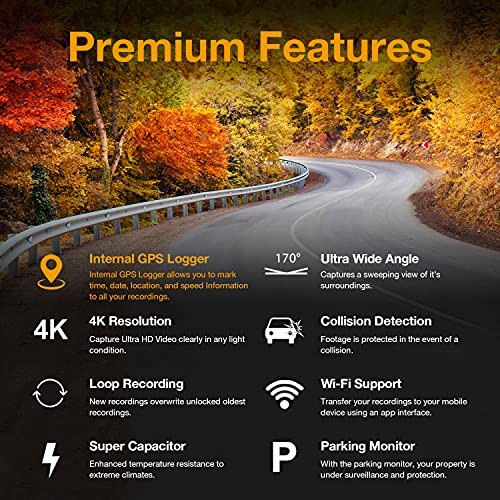 V1-4K Ultra HD GPS Dash Cam 2.4” LCD, Wi-Fi, 170° Wide Angle, G-Sensor, WDR,