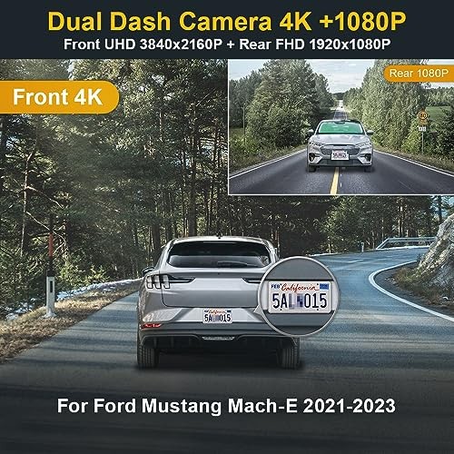 Front 2160P+Rear 1080P Dash Cam Adapts for Ford Mustang Front 4K+Rear 1080P