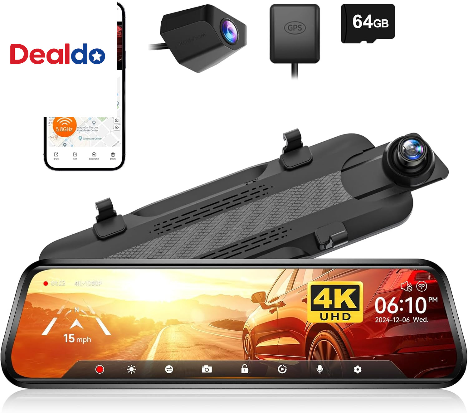 G930 10” Rear View Mirror Camera with 5.8Ghz Wifi, 4K Dash Cam Front and Rear w