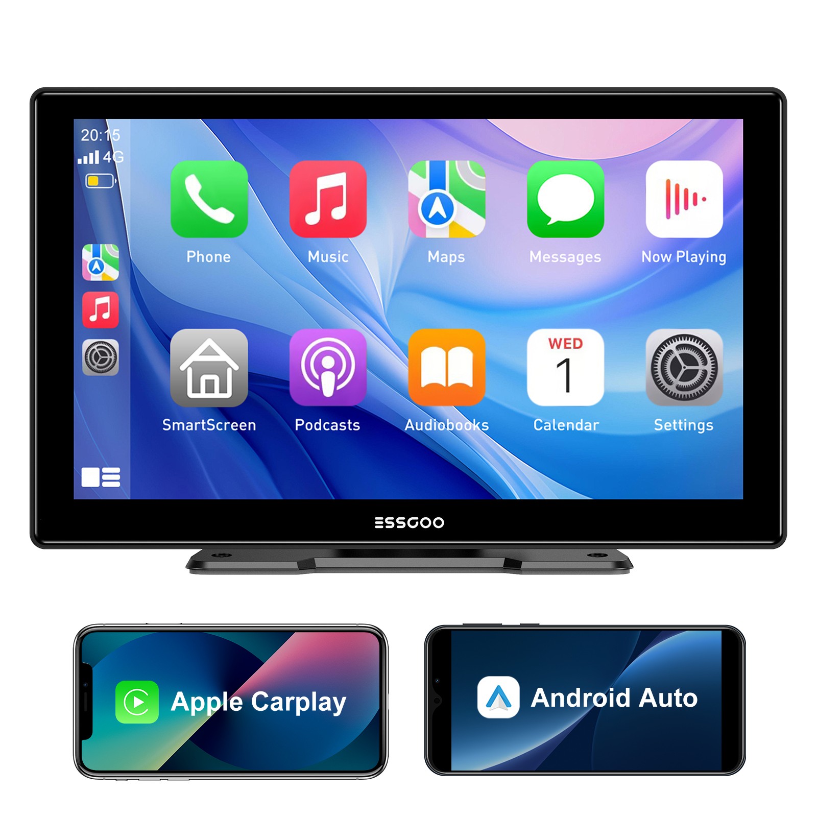 9-in Portable Wireless for Apple Carplay Android Auto Car Stereo Radio Bluetooth