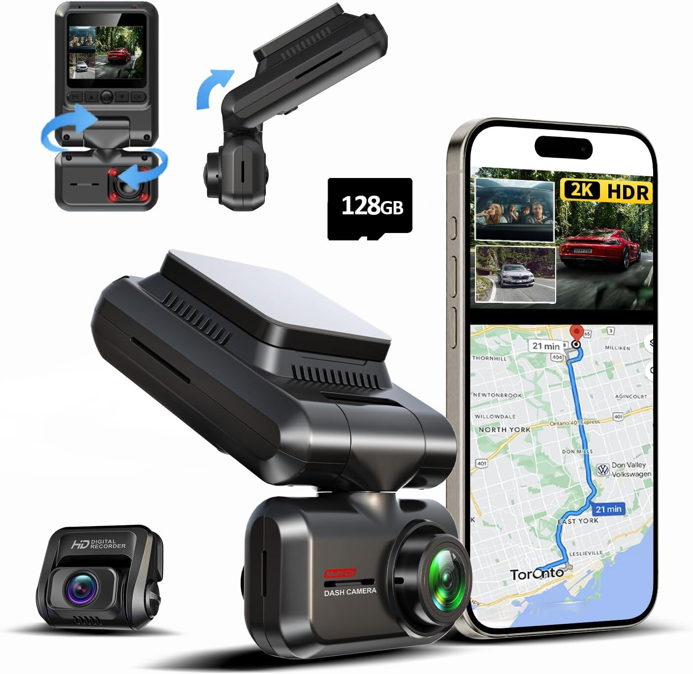Dash Cam 4K Front 128G Card for Cars 3 Channel 2K+1080P+1080P Dash Cam 2596