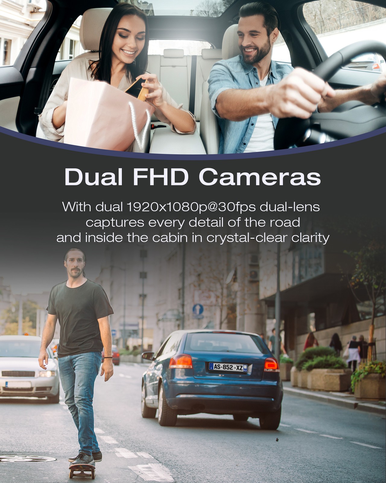 TOGUARD FHD Front and Inside Dual 1080P Dash Cam Night Vision Car Camera 64GB