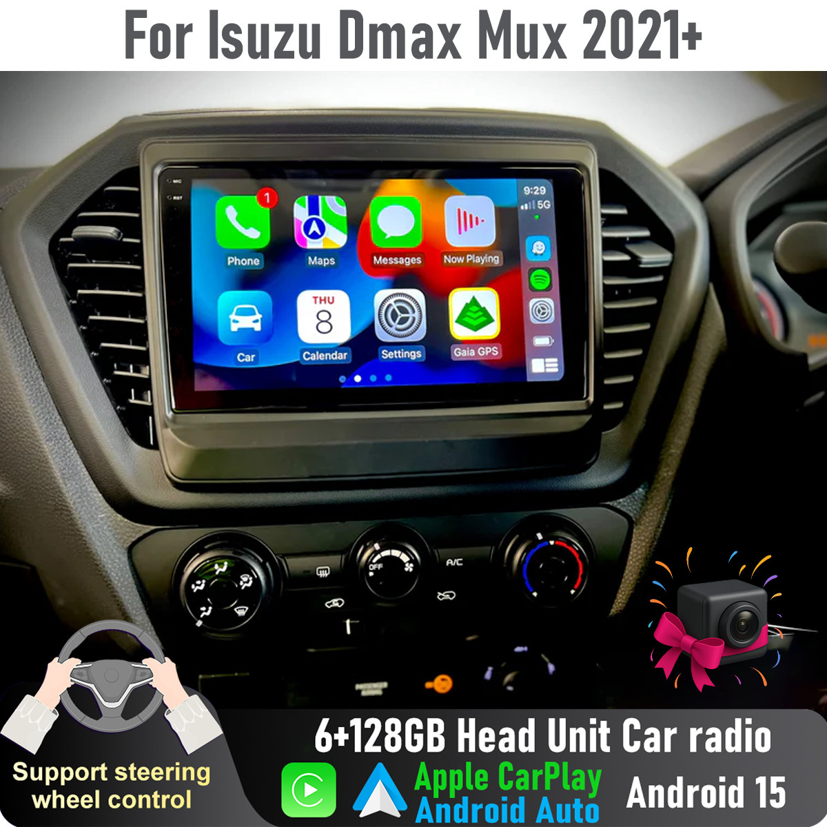 9” Apple CarPlay Auto 6+128GB Head Unit Car radio For Isuzu Dmax Mux 2021+
