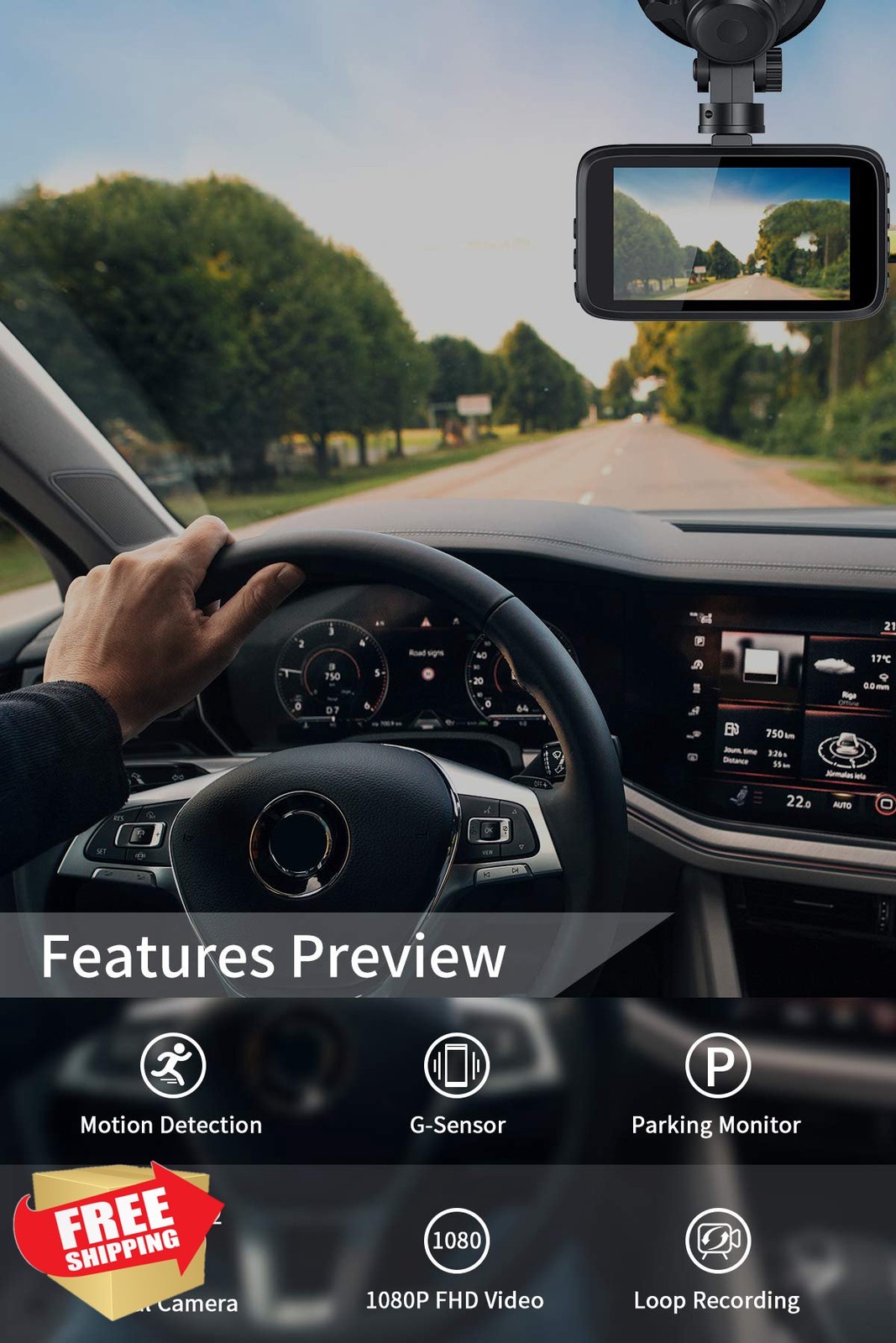 Milerong Dash Cam A25 1080P Front 720P Rear No Card