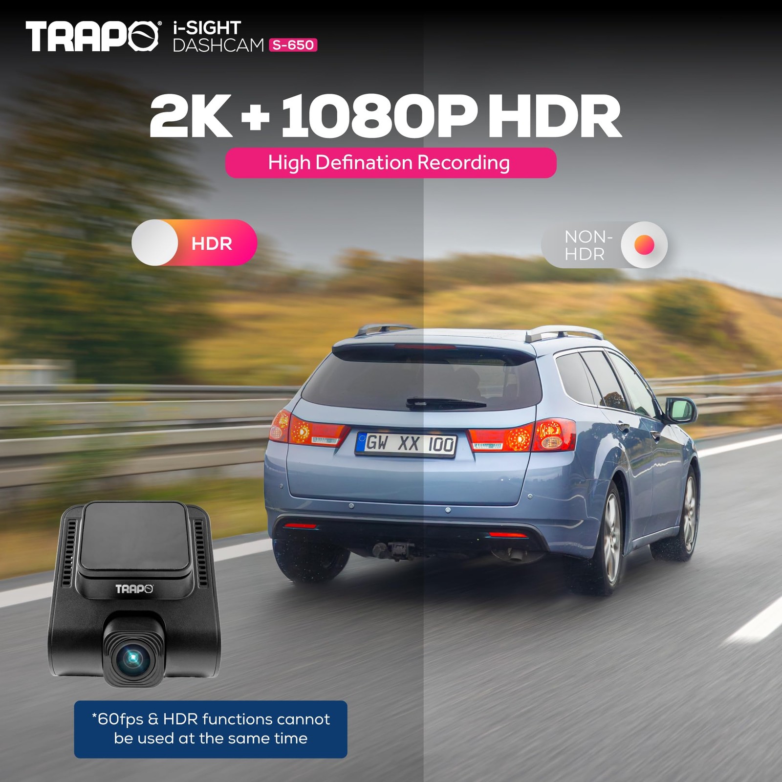 Trapo S650 Dash Cam 2K HDR 2560x1440P Front and Rear Dash Cam, Car Camera
