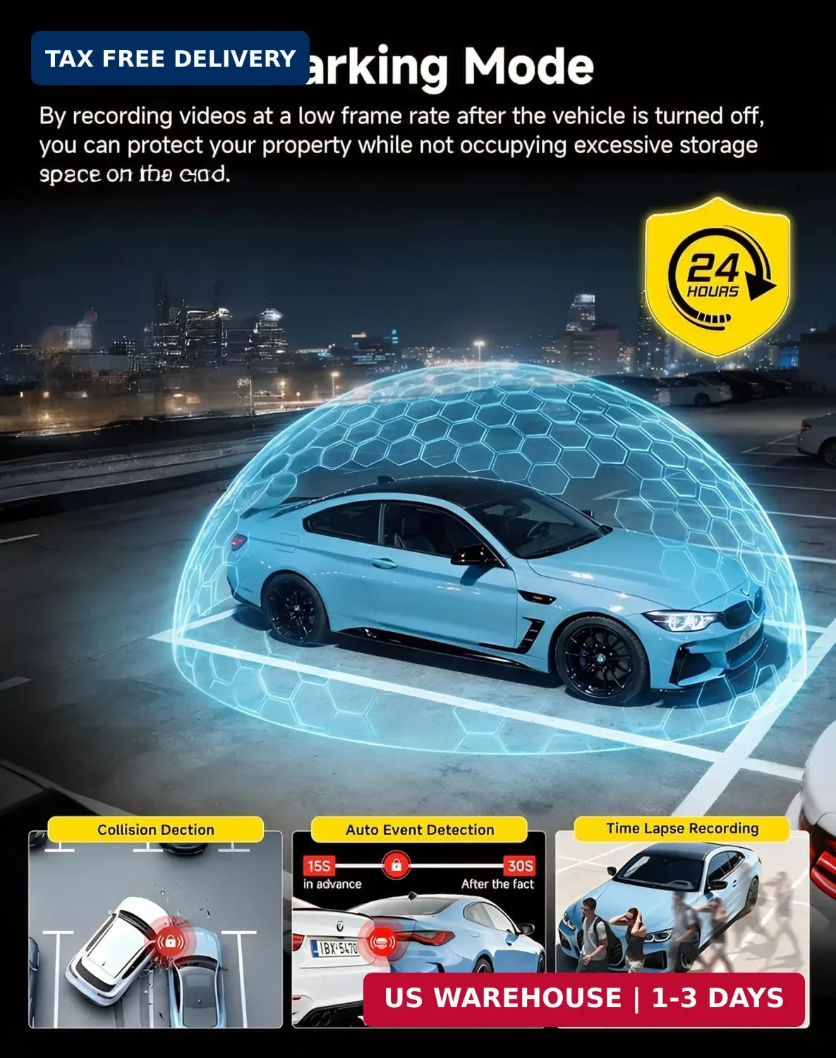 Dash Cam Front Inside 1080P Night Vision Loop Recording G-Sensor Vehicle
