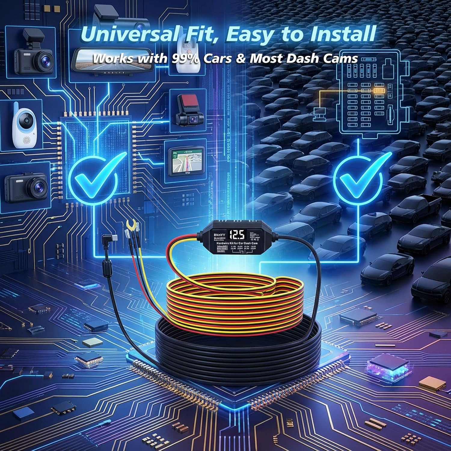 USB-C Hardwire Kit for Dash Cam with Acc Detection, 4-Level Adjustable Low Volta