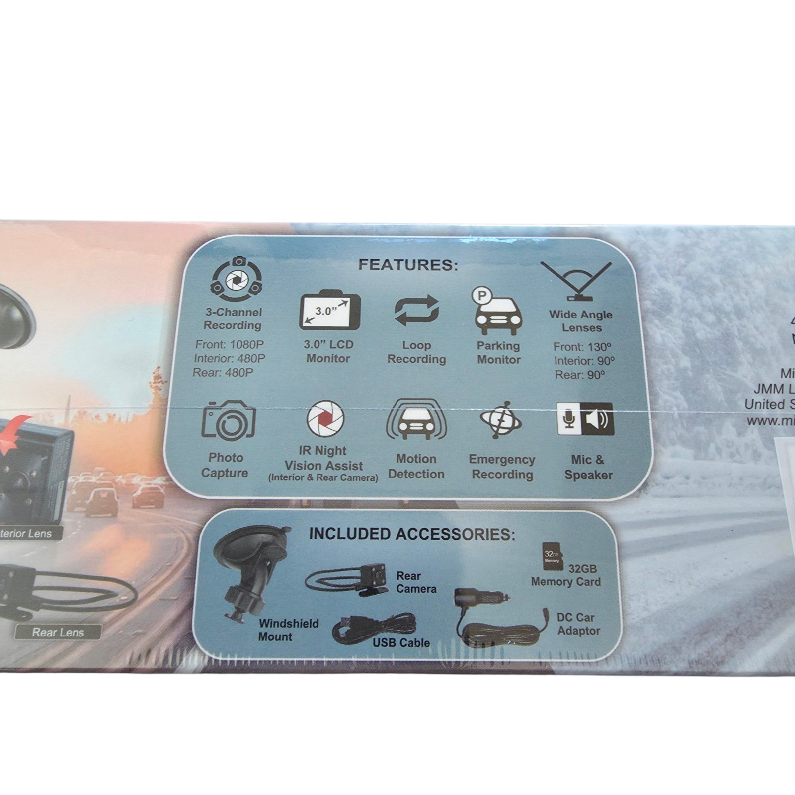Minolta Dash Cam MNCD338T New In Box 32gb Motion Detection Rear Facing Camera