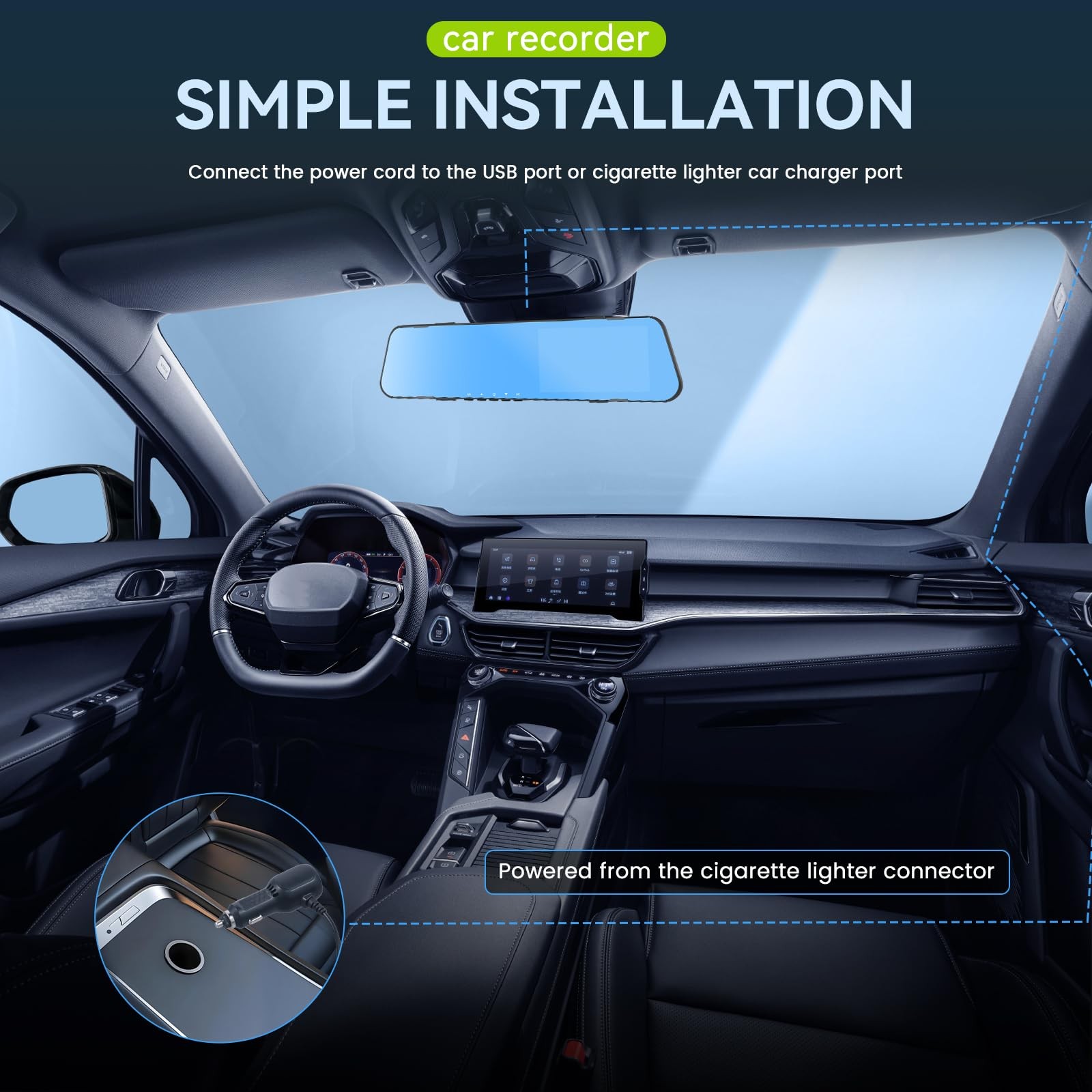 SIXWIN 4.5″ Mirror Dash Cam 1080P Front Rear Dual Lens 150° Angle G-Sensor for