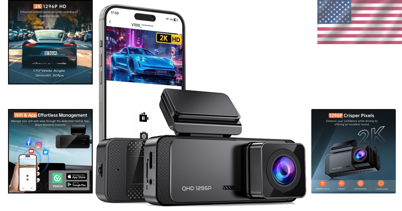 Revolutionary V300 Dash Cam – 24/7 Surveillance, WiFi Control, Ultra-Clear Video