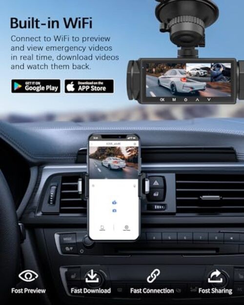 Dash Cam Front and Rear, 1080P Dash Camera for Cars, 3 Channel Car Camera