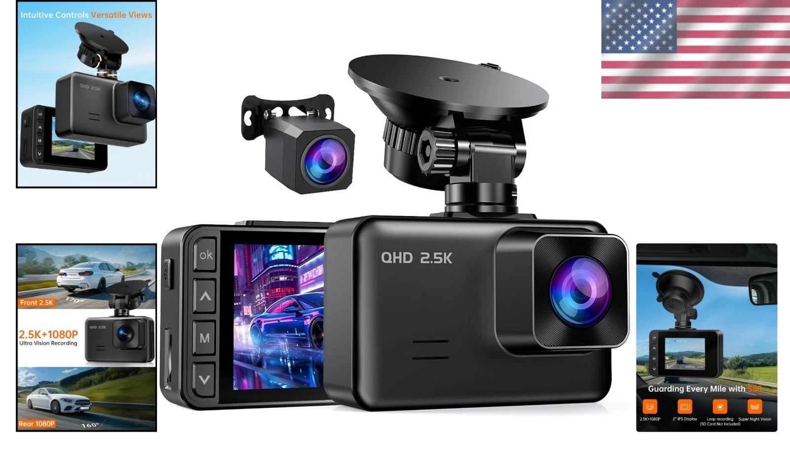 Reliable 2.5K/1080P Dash Cam with Night Vision, Parking Monitor & Touch Control