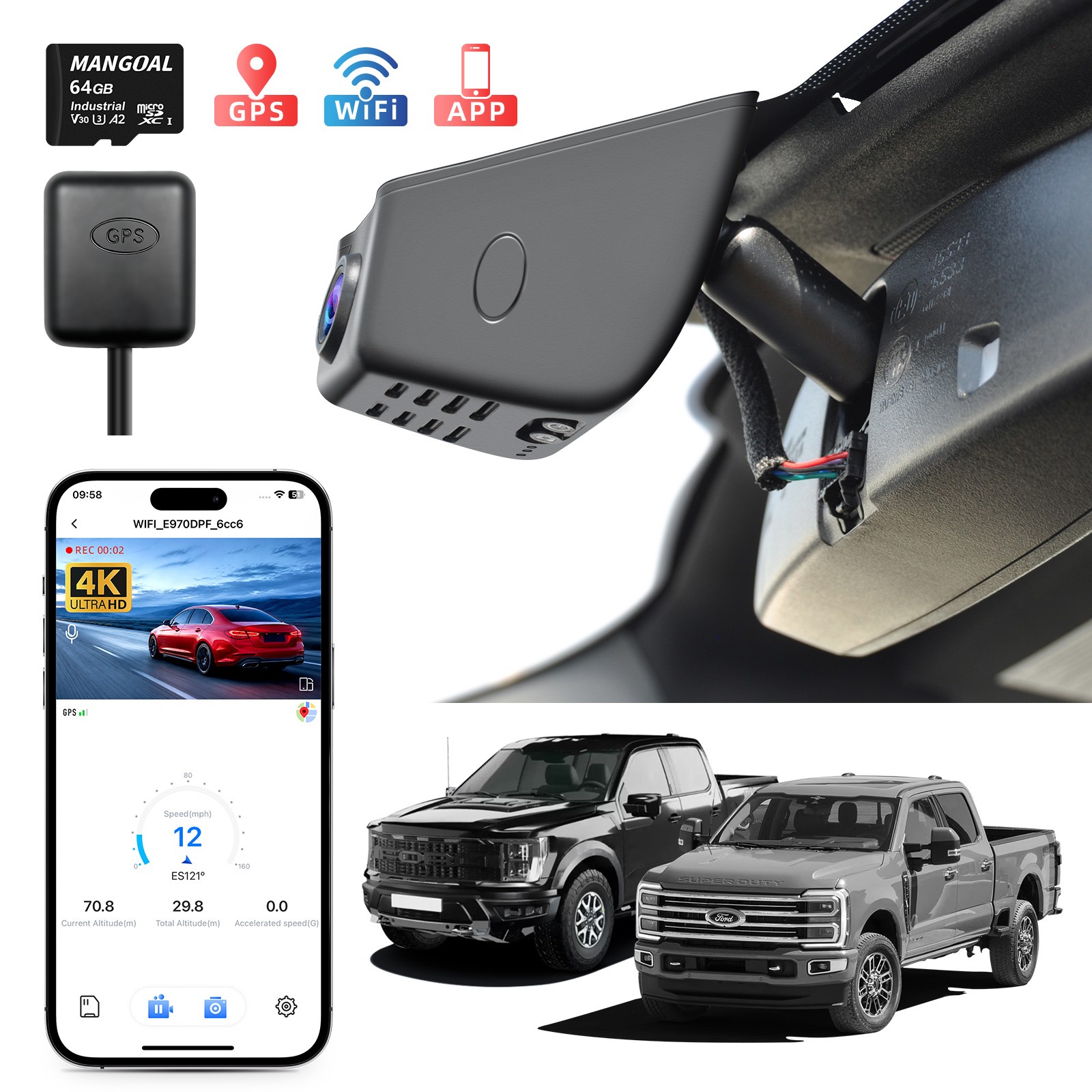 F150 Dash Cam 4K OEM for Ford F150 2018-2026 F250/F350/F450 Super Duty 2020-2026