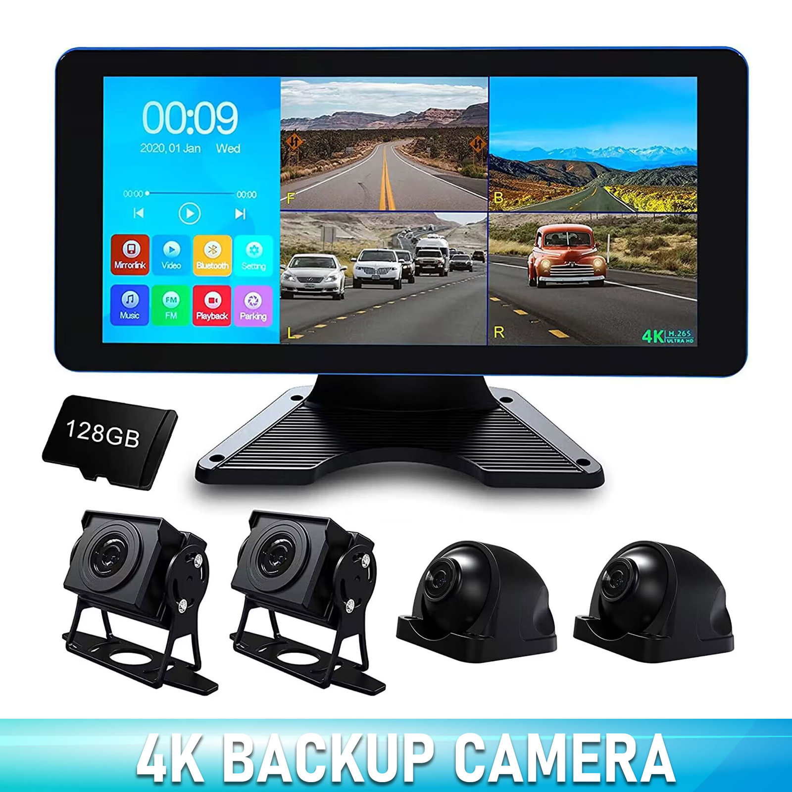 128G Dash Cam 4K 4AHD Recording in Car DVR Camera Video 10.36″ for Truck Van