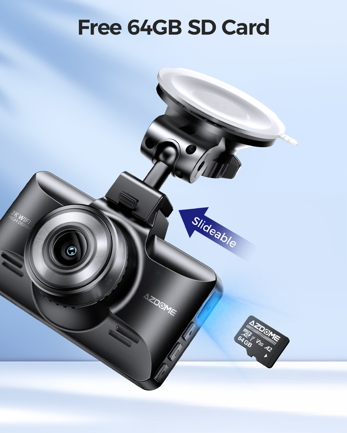 AZDOME 3K Dashcam ADAS WiFi Car DVR 2K+1K Dual Camera Park Mode 64G+Hardwire Kit